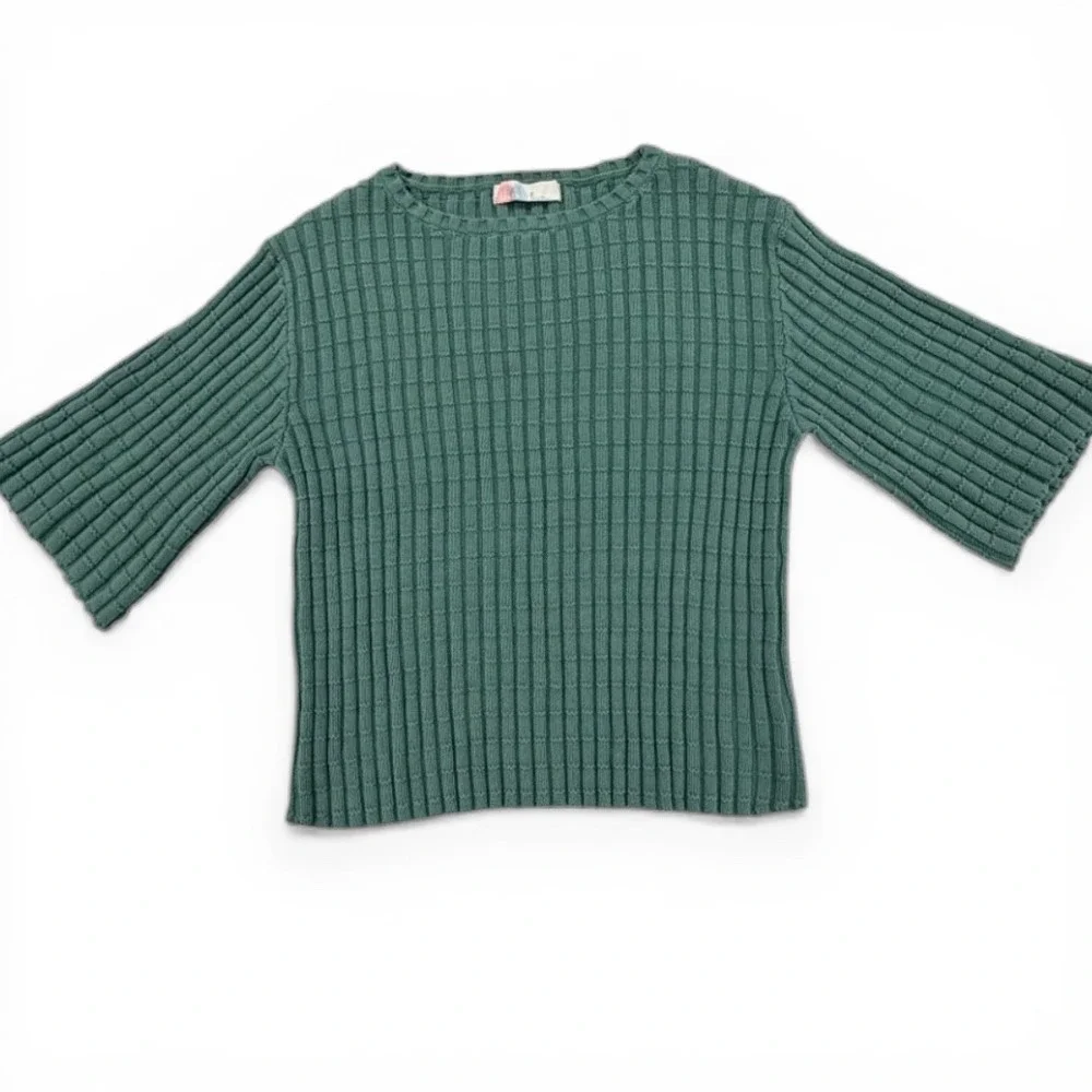 Free People FP Beach Kenzie Sweater Frosty Spruce Green Ribbed Knit Size M‎